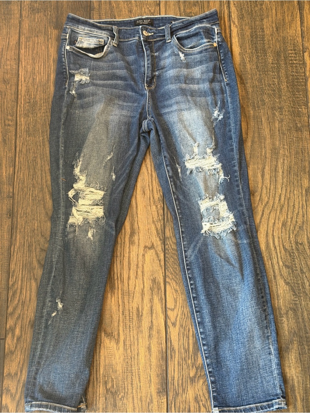 Judy Blue Distressed Boyfriend Jeans - Dark Blue Wash